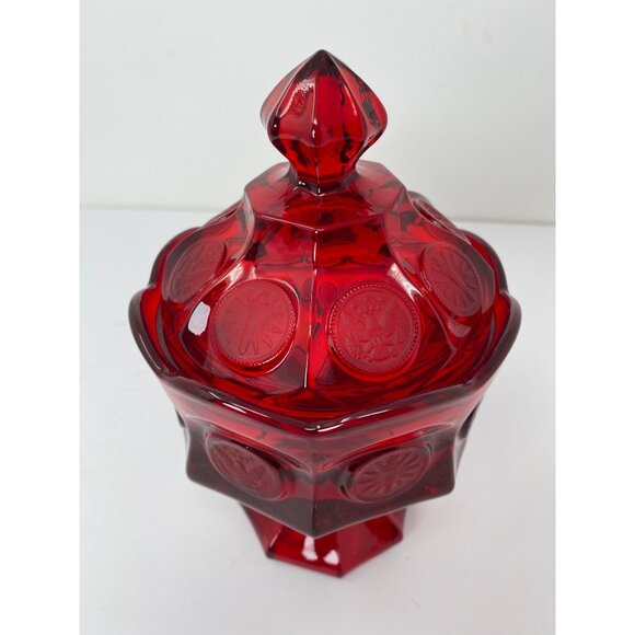 Vintage Fostoria Wedding Bowl with Lid Coin Glass Ruby Red 8 1/4" - Picture 4 of 10